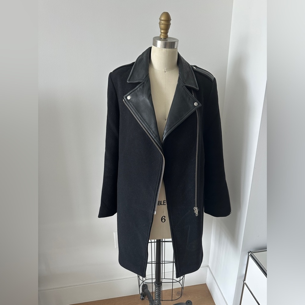 SANDRO black wool moto-style coat - Size 38 (women’s 4)